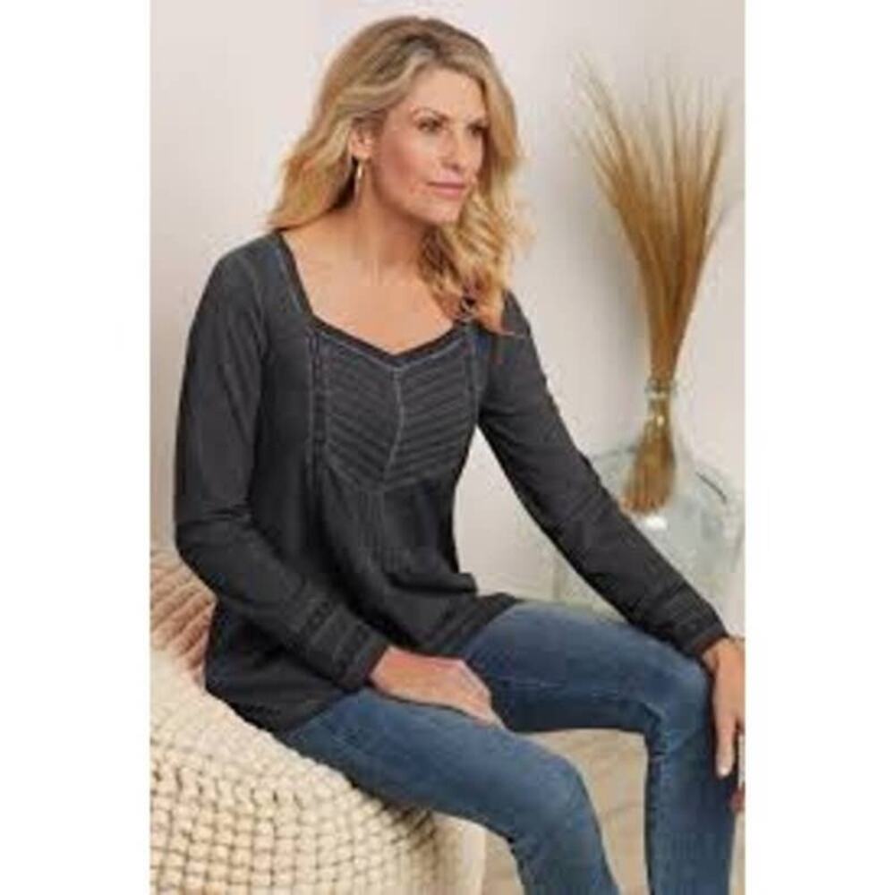SOFT SURROUNDINGS washed gray cotton Philomena tunic top blouse - Picture 2 of 7
